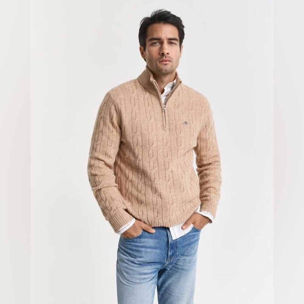 GANT Men’s Tan Cotton Cable Knit Half Zip Size XXL